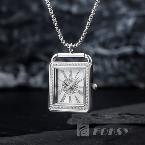 Foksy vente en gros personnalisé Quartz Zircon <span class=keywords><strong>pendentif</strong></span> collier <span class=keywords><strong>montre</strong></span> pour femmes Bracelet en acier inoxydable boîtier carré <span class=keywords><strong>montre</strong></span> avec mouvement - Product Image 5