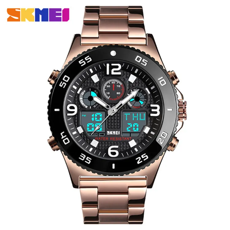 SKMEI 1538 Sport Watch Waterproof Quartz Digital Dual Display Watch 3 Time Multifunction Hour Clock Man Wristwatch 2019