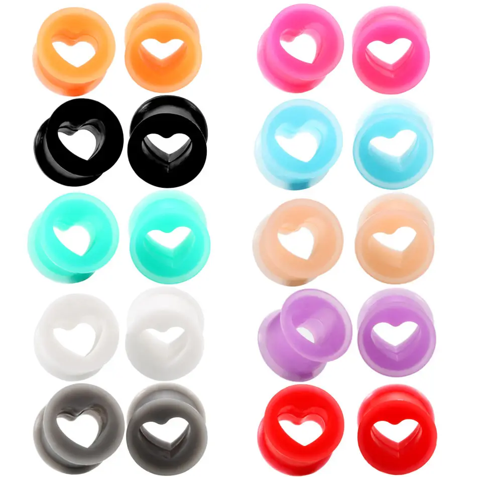 Pendientes Pop Hip Hop Piercing para el cuerpo, joyería de silicona con forma de corazón, expansor de oreja