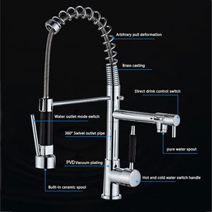 Robinet de cuisine moderne en alliage de zinc brossé, à chauffage instantané électrique, avec douchette extractible, à poser sur comptoir, pour usage hôtelier - Product Image 5
