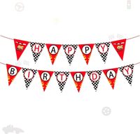 Bannière en papier Joyeux Anniversaire Thème Voiture de Course Écologique avec Décorations Drapeau à Carreaux pour Baby Shower Garçon