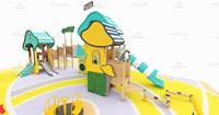 Équipement de jeu extérieur en bois personnalisé pour usage commercial, ensemble combiné maison dans les arbres et toboggan pour écoles, parcs et écoles maternelles