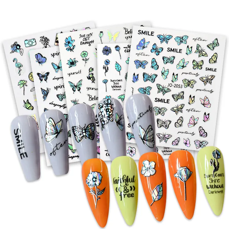 2023 Summer Laser Butterfly Shinny Leaves Fruits Tulips Aurora Mixed Self-Adhesive Nail Art Sticker
