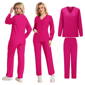 Women <b>Scrub</b> Suit Set Long Sleeve V Neck Knitted Moisture Wicking Hospital Uniforms Split Set For Medical Work Winter Wear - Product Image 5