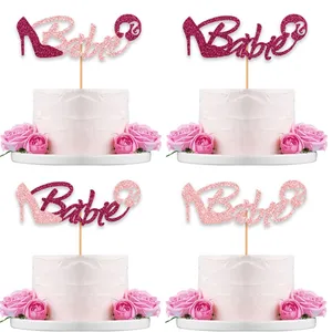 Hot Pink Rose Or Paillettes Barbiees Talons Hauts Gâteau Topper pour Fille Anniversaire Mariage Fiançailles Nuptiale Douche Partie Décor SQ188