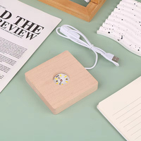 Base de lampe de nuit boule de cristal bricolage 6/8/10cm carré LED lumineux en bois massif avec interrupteur enfichable USB ornement pour une utilisation en chambre