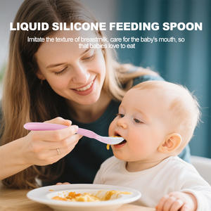 도매 하이 퀄리티 아기 실리콘 안전 유연한 숟가락 먹이 흡입 뜨거운 판매 아기 곡선 숟가락 - Product Image 4