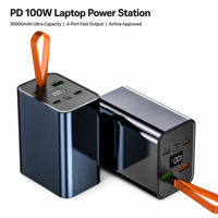 Batterie externe ultra-rapide 100W en alliage d'aluminium, grande capacité 30000mAh, affichage numérique LED, double USB Type-C pour ordinateur portable