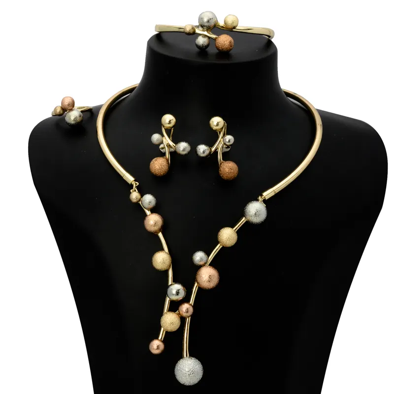 Set di gioielli da donna con 4 pezzi placcati In oro 14 carati e orecchini Set di gioielli di lusso In oro Dubai
