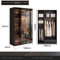 Armoire autoportante moderne avec cadre en contreplaqué et porte en verre trempé, dressing avec montage simple pour mobilier de chambre d'hôtel