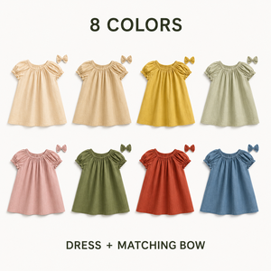 Vestiti in cotone per bambine <span class=keywords><strong>con</strong></span> fiocco coordinato <span class=keywords><strong>maniche</strong></span> a sbuffo linea A estivi pronti per la spedizione - Product Image 2