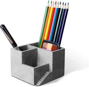 Cement Pen Pencil Holder with <strong>Small</strong> Succulents Planter <strong>Box</strong> - Product Image 1