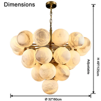Lustre élégant de style mi-siècle en albâtre, forme globe, luminaire suspendu à plusieurs niveaux pour salle à manger, salon, îlot de cuisine