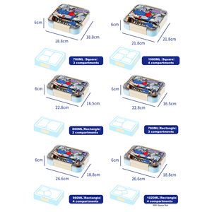 Fiambrera de dibujos animados para niños, contenedor de comida Bento de acero inoxidable con carcasa de plástico y compartimentos para la preparación de comidas para niños en la escuela - Product Image 3