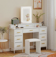 Coiffeuse Moderne Tendance en Bois avec Miroir LED Lumineux, 3 Couleurs, Intensité Réglable, Commande Tactile, Table de Maquillage pour Chambre à Coucher