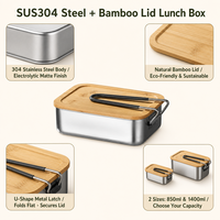 Boîte à lunch bento moderne en acier inoxydable 304, mignonne, avec couvercle en bambou écologique, anti-fuite, portable, pour étudiants et bureau