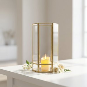 Manufacturers Modern Hexagon Brass <b>Glass</b> <b>Hurricane</b> <b>Holder</b> Handmade for Home and Weddings Decoration - Product Image 1