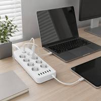 Enchufe de Extensión Schuko Europeo de 8 Vías con Logotipo Personalizado al por Mayor, Cable de 2 m, 4 USB, 2 Tipo-C, Carga Rápida, Protector contra Sobretensiones