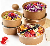 Bol à soupe jetable en papier kraft à paroi simple avec couvercle pour nouilles, salades et repas – Vente chaude directe usine