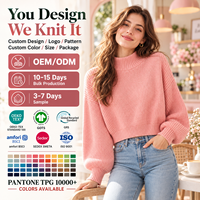Maßgeschneiderter Damen Mock Neck Gerippter Strick-Crop-Pullover Lange Puffärmel Loser Pullover Herbst Winter Strickwaren OEM ODM Großhandel