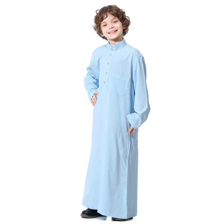 Moslim Kinderen Abaya Ramadan Jubba Thobe Jongen Lange Jurk Kinderen Caftan Islamitische Gewaad Stand Kraag Kaftan Dubai Arabische Eredienst