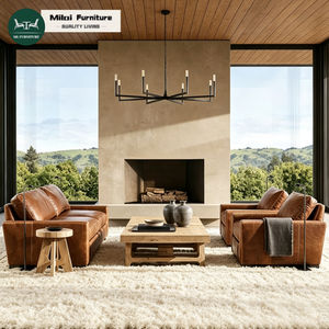 Classico comodo divano 2 posti divano soggiorno Set mobili in vera pelle divano modulare di lusso - Product Image 1