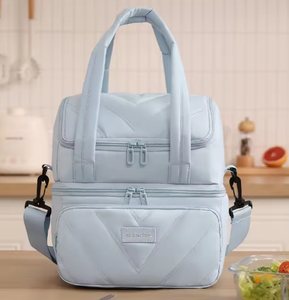2026 Double-layer Large-capacity Insulated Bento Lunch Bag Zipper Portable Water Injection Polyester <b>Material</b> for Camping - Product Image 5