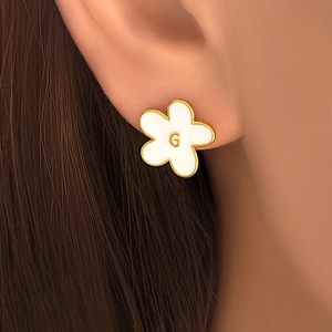Enamel White Color Daisy <b>Earrings</b> 18K Gold Plated <b>Cute</b> Floral Studs Minimalist Everyday Flower Stud <b>Earrings</b> - Product Image 5