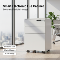 Meuble de rangement métallique mobile moderne à 3 tiroirs avec serrure électronique à clavier pour bureau, école, chambre