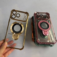 Étui de téléphone portable magnétique transparent antichoc avec support en métal plaqué luxe pour iPhone 17 16 15 14 Pro Max