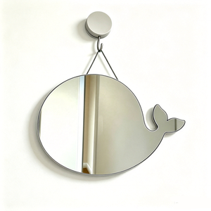 Whale Shaped Acrylic <b>Hanging</b> <b>Mirror</b> 150*200*1.8mm Hardened Shatterproof Nursery <b>Wall</b> <b>Mirror</b> with Rope Custom OEM Wholesale - Product Image 1