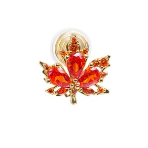 Clip-on Earrings Maple Leaf Design Gold Red Rhinestones Party Fashion Cuff Earrings - Product Image 5