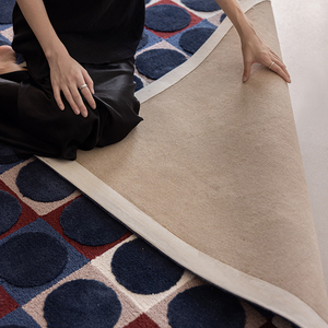 <span class=keywords><strong>Tappeto</strong></span> Moderno Geometrico per Soggiorno, Colore Blu Navy, Motivo Astratto a Pois <span class=keywords><strong>Crema</strong></span>, 160x230cm, Decorazione Casa, <span class=keywords><strong>Tappeto</strong></span> Annodato a Mano - Product Image 6