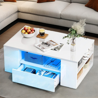 Table basse Joysource en bois avec panneau LED, rangement, étagère ouverte moderne, double tiroirs coulissants, meubles de salon