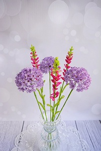 Regalos corporativos: Tallo de flor de hortensia <span class=keywords><strong>azul</strong></span> con cuentas, estilo vintage francés, hecho a mano <span class=keywords><strong>y</strong></span> personalizado, decoración única para el hogar, tallo artificial para arreglos florales en jarrones. - Product Image 4