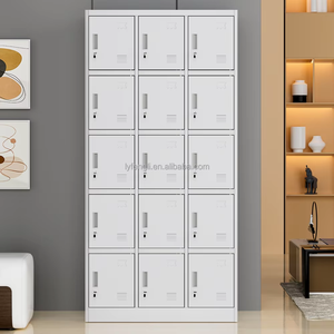 Armoire de rangement métallique gris clair à 15 portes avec serrure à clé pour salle de sport ou vestiaire des travailleurs - Product Image 1