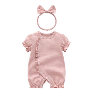 Ropa de Bebé 100% Algodón Verano 2022, Diademas con Lazo Gratis, Ropa Infantil de Color Sólido, Estilo Coreano, Mamelucos para Bebés Niñas - Product Image 2