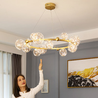 Lampu Gantung Kristal Aluminium Desain Nordik untuk Ruang Tamu, Lampu Hias Modern Mewah dengan Cincin Emas