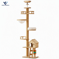 Arbre à chat du sol au plafond avec capsule en acrylique, lit en peluche et maison pour chat, tour d'escalade en bois à plusieurs niveaux