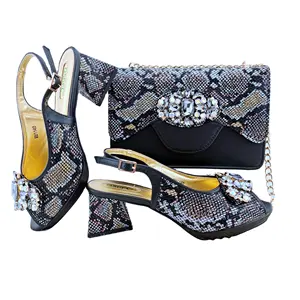 패션 아프리카 여성 하이힐 샌들 신발 매칭 클러치 백 이탈리아 매칭 신발과 결혼식 가방