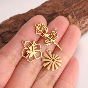 Pendentifs plaqués or 18 carats PVD, marguerite, <span class=keywords><strong>lotus</strong></span>, rose, tournesol, breloques en acier inoxydable pour la fabrication de colliers, boucles d'oreilles, bracelets et accessoires - Product Image 6