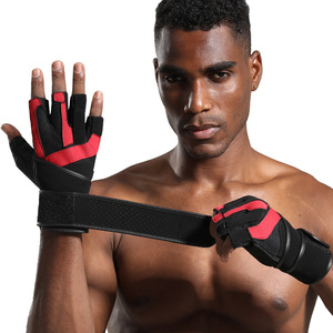 <b>Weight</b> Lifting <b>Gloves</b> Black And Red Men's Training Fitness <b>Gloves</b> With Wrist Support For Gym Workout - Product Image 2