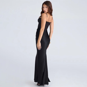 Vestido de Noche Halter sin Espalda con Falda de Cola de Pez para Mujer, Color Sólido, Plisado, Moderno, Cómodo, Cintura Natural, Ocio - Product Image 4