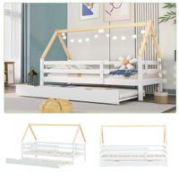 Meilleur prix Lit gigogne blanc en bois massif pour tout-petits Lit gigogne une place avec roues inférieures toit naturel