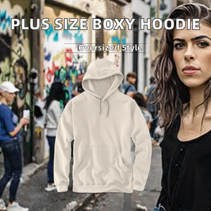 Sudadera con capucha holgada de punto para mujer, talla grande, de otoño, con forro liso, de mezcla de poliéster/algodón ecológica, de manga regular, de peso pesado - Product Image 2