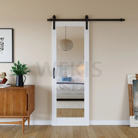 Porte coulissante en verre miroir 36x80 pouces avec kit de quincaillerie d'installation, porte de grange suspendue en MDF avec incrustation biseautée pour hôtel
