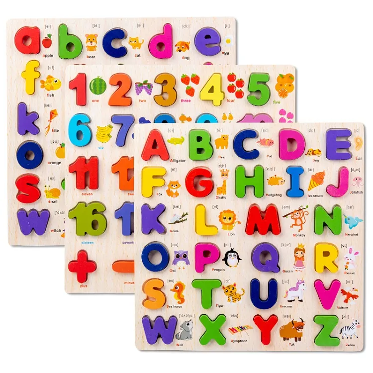 Puzzle à main en bois M1260 alphabet forme match jouets développement jeux éducatifs pour enfants lettre puzzles en bois