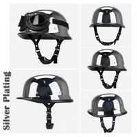 Casque moto vintage pour homme, style rétro WW2 allemand, chromé, demi-face, pour vélo électrique – Meilleure vente