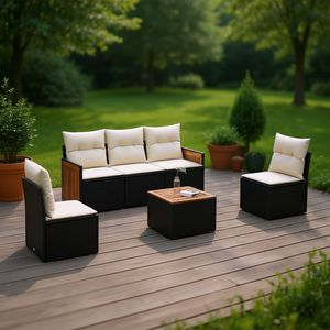 Ensemble de canapés de patio en polyrotin noir moderne avec coussins, mobilier d'extérieur, 6 places, design contemporain - Product Image 2