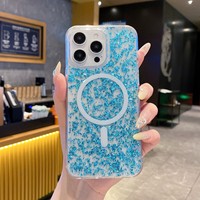 Coque arrière de téléphone portable en époxy pailleté, nouveau design, antichoc, avec chargement magnétique sans fil pour iPhone 17 16 15 14 13 12